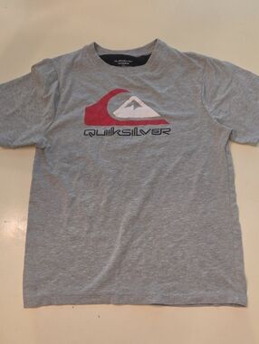 Quiksilver Gray Red Big Logo Graphic Tee S